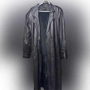 Men's Black Leather Trench Coat